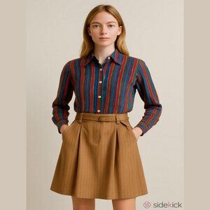 Size 2 Max Studio brown striped pleated mini skirt